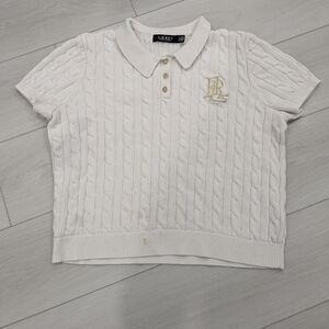 Lauren Ralph Lauren XL  Cream Cable Knit Polo Top